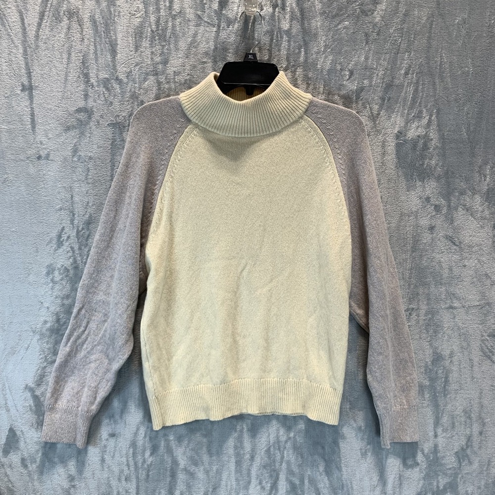 Club Monaco Women's Sweater S Mock Neck Color‎ Block Wool Blend Cream Gray